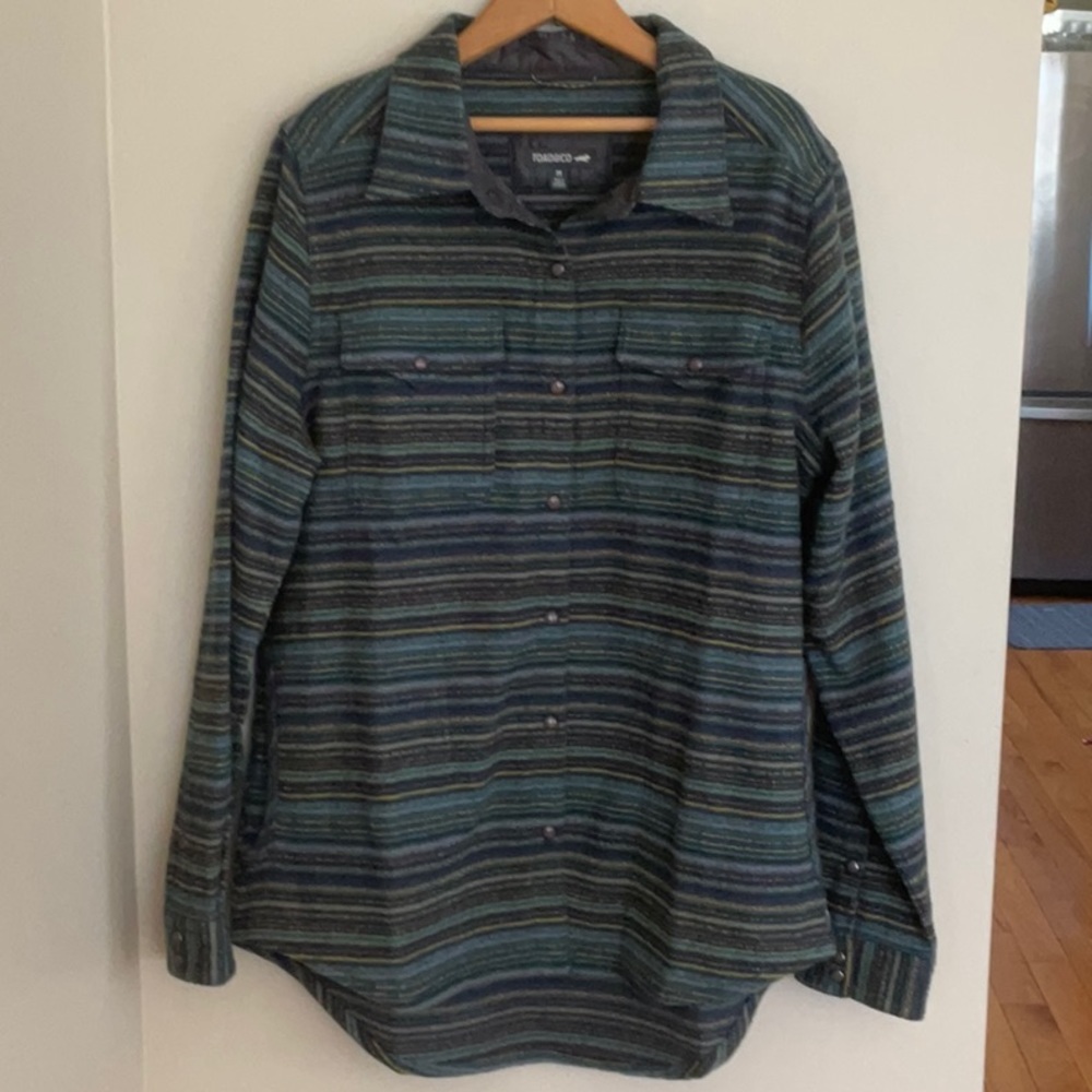Toad&Co Striped Button-Down Shirt in Teal, Navy, Gray